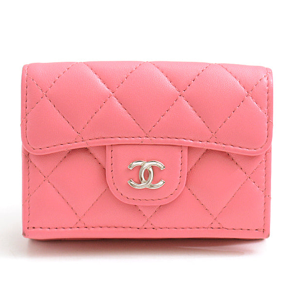 Chanel Lambskin Matelasse Compact Wallet Pink