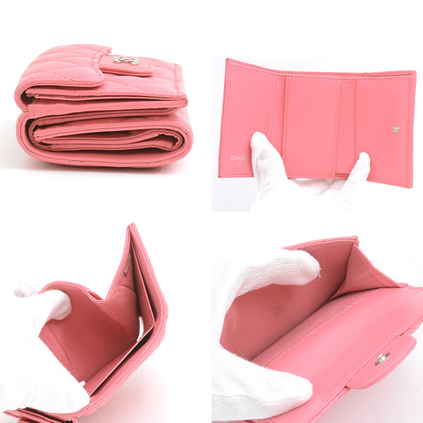 Chanel Lambskin Matelasse Compact Wallet Pink