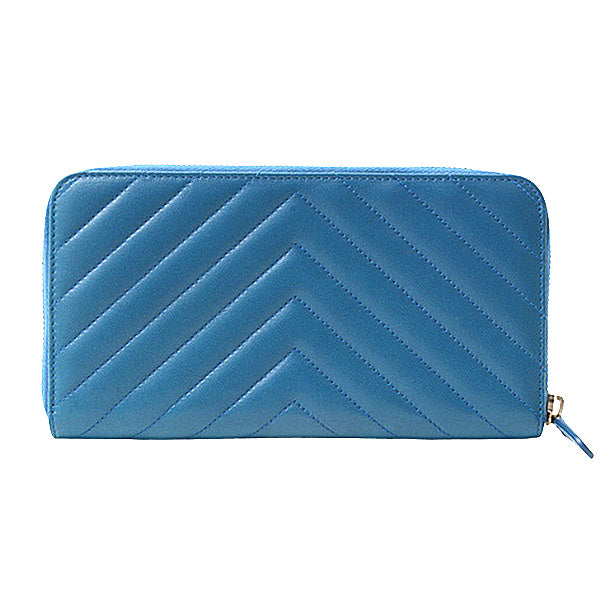 Chanel Chevron Lambskin Round Zip Wallet Blue