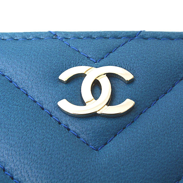 Chanel Chevron Lambskin Round Zip Wallet Blue