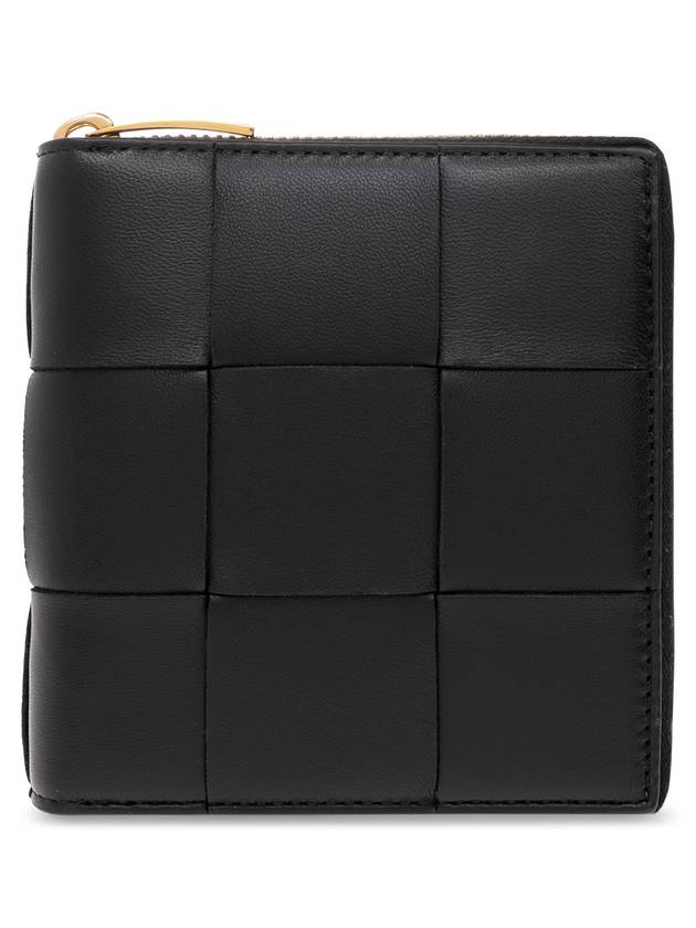 Bottega Veneta Cassette Compact Zip Around Small Leather Half Wallet Black