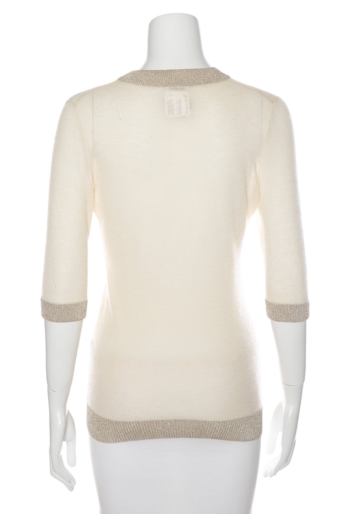 Chanel Vintage Spring 1996 Cream Cashmere Silver Tone Trim Sweater SZ 38