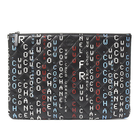 Chanel Lambskin Typography Clutch Bag Black