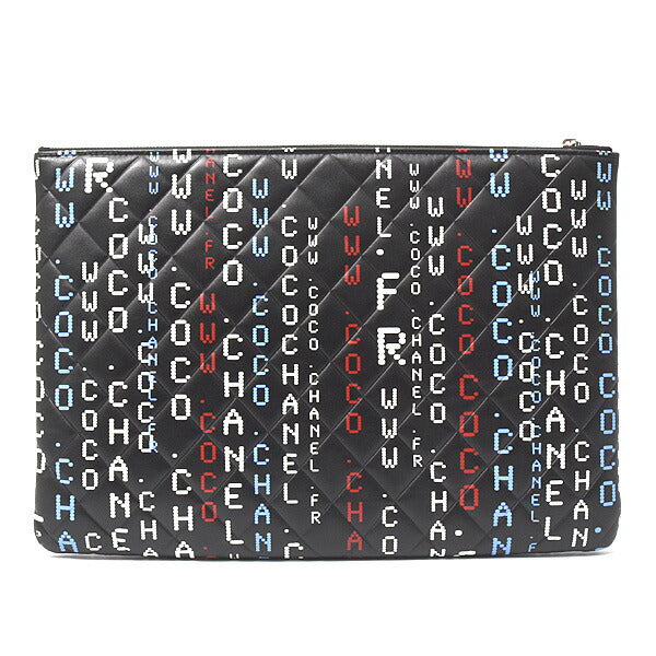Chanel Lambskin Typography Clutch Bag Black