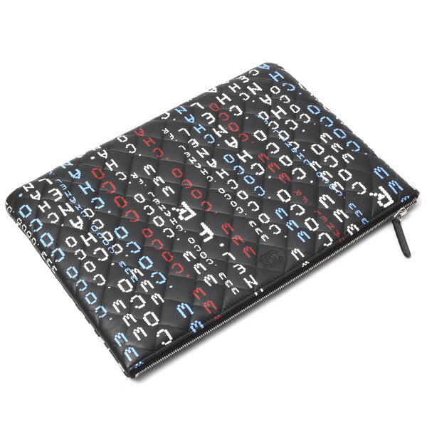 Chanel Lambskin Typography Clutch Bag Black