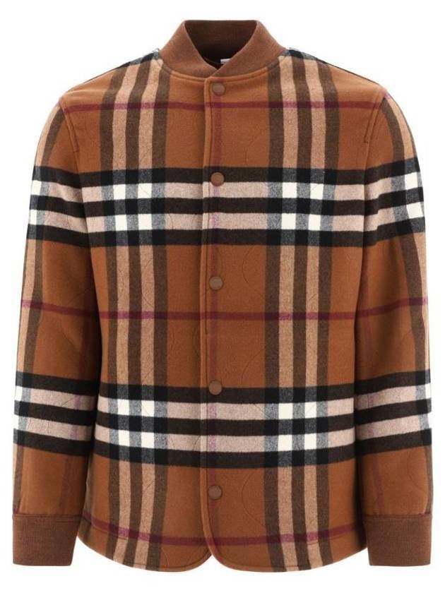 Burberry Quilted Check Wool Blend Bomber Jacket Dark Birch Brown