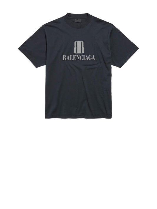 BALENCIAGA Washed Black Center Print T-Shirt for Men