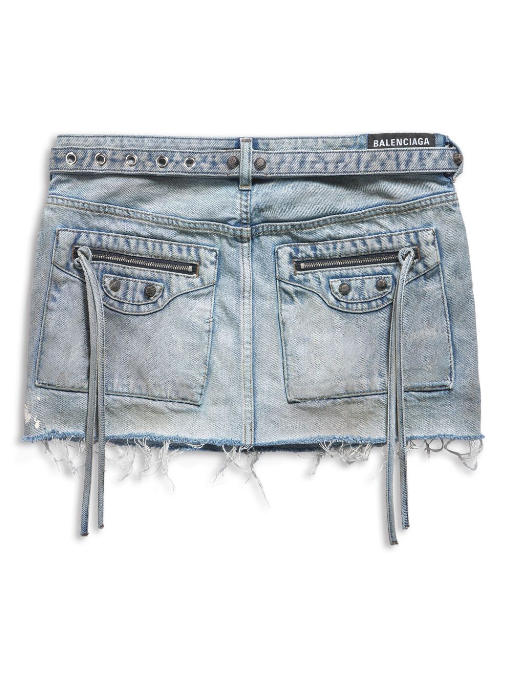 BALENCIAGA Fringe Edge Low Waist Denim Mini Skirt