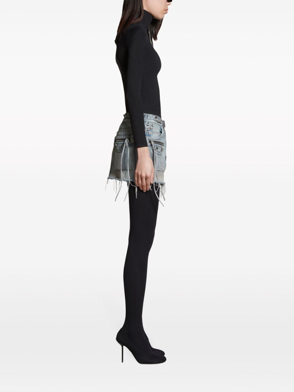 BALENCIAGA Fringe Edge Low Waist Denim Mini Skirt