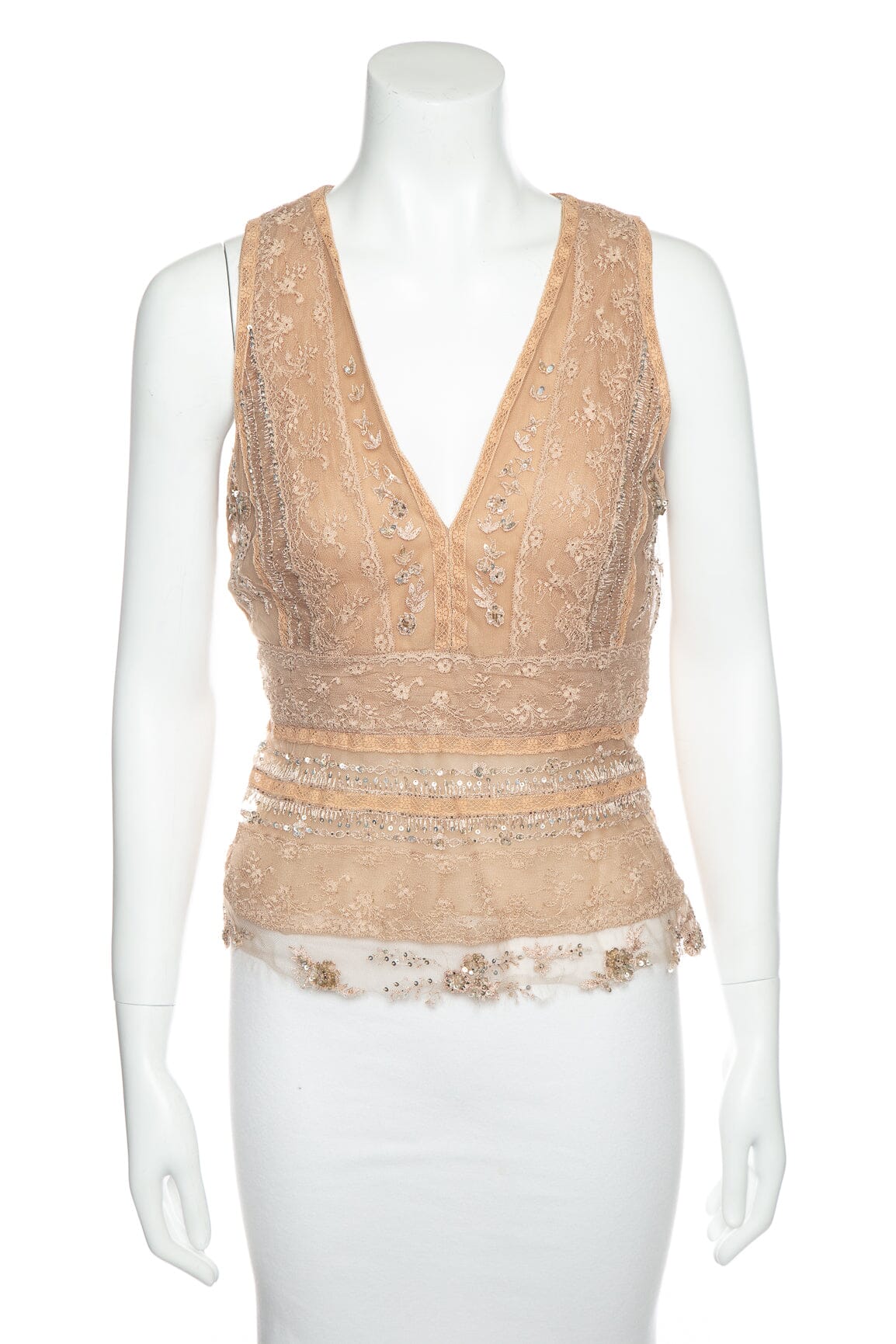 Valentino Nude Lace and Sequin Crop Top SZ 10