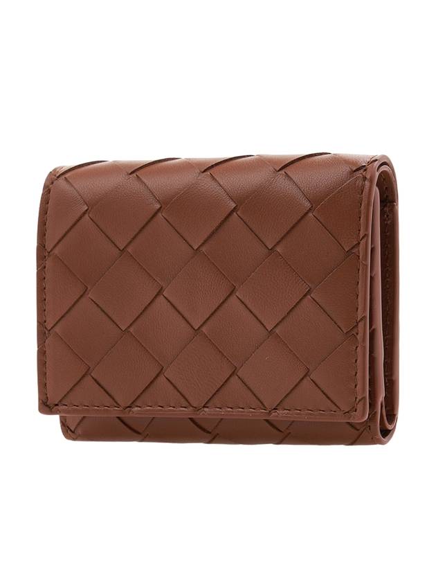 Bottega Veneta Intrecciato Zip Leather Half Wallet Wood