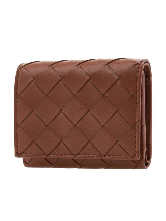 Bottega Veneta Intrecciato Zip Leather Half Wallet Wood