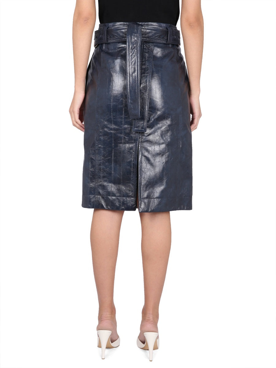 Bottega Veneta Women Leather Midi Skirt