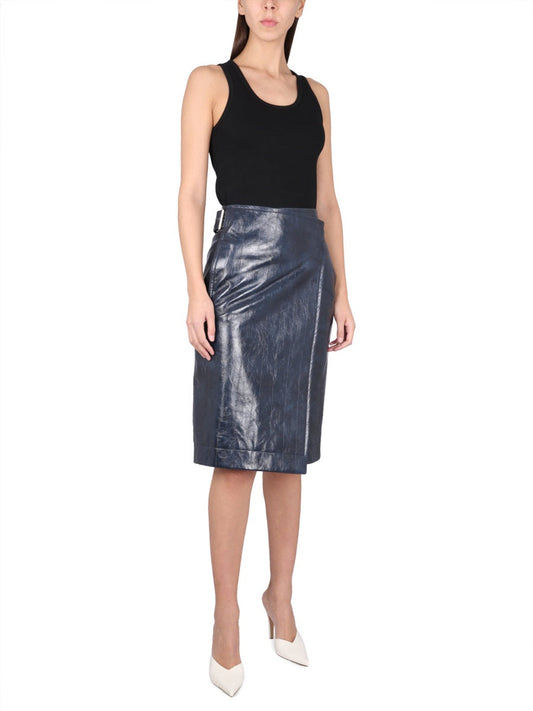 Bottega Veneta Women Leather Midi Skirt