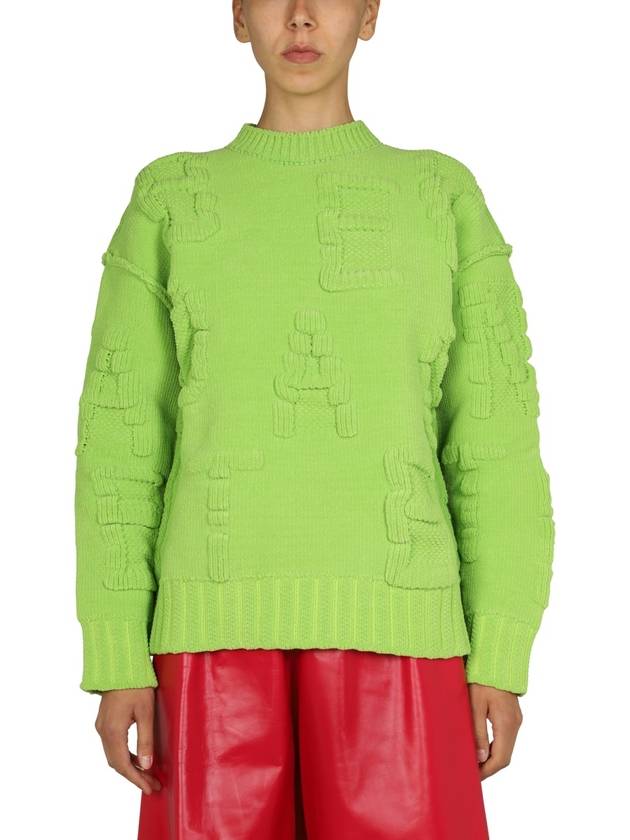 Bottega Veneta Chenille Alphabet Emboss Logo Knit Top Green