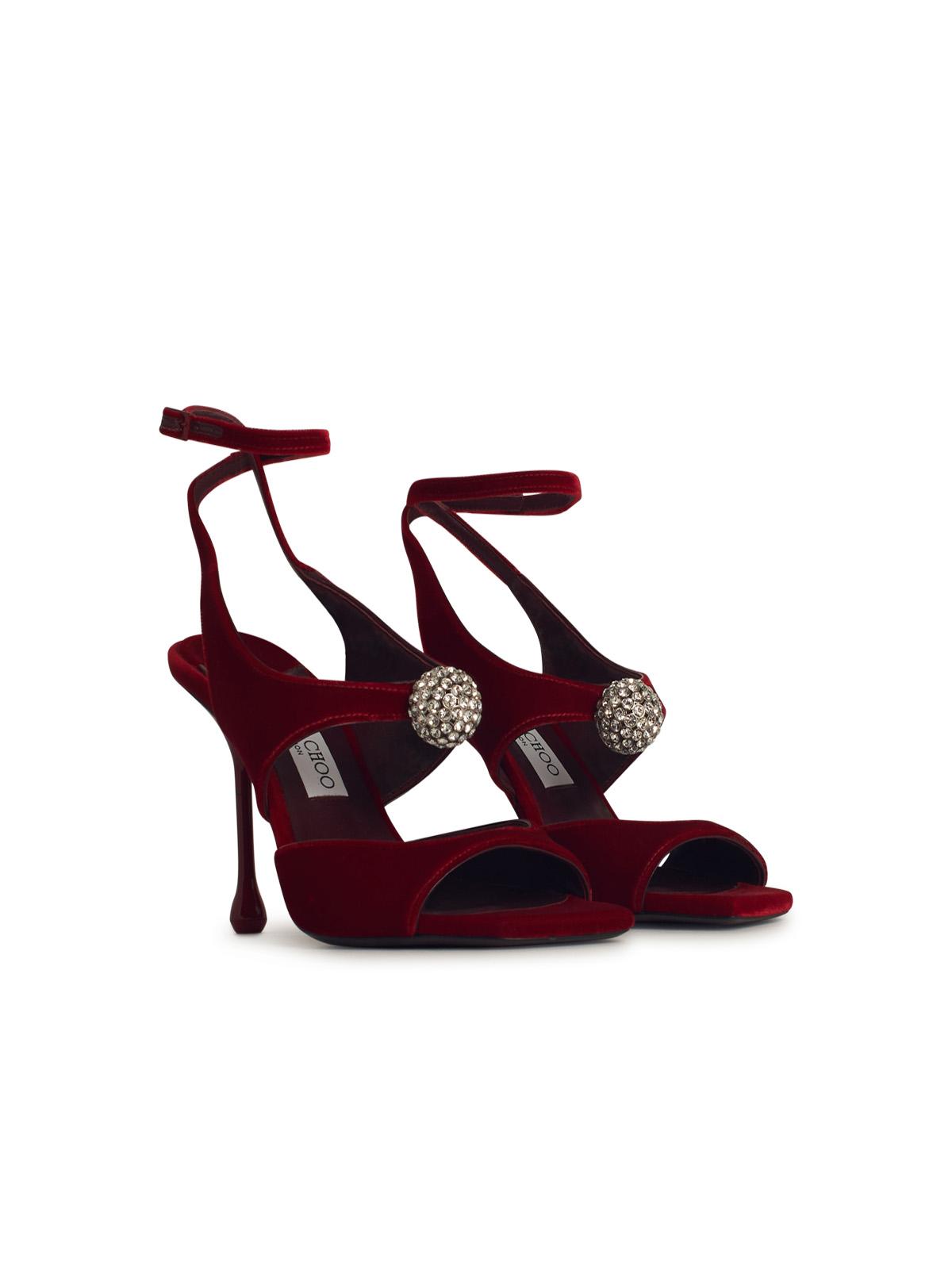 Jimmy Choo 'Orb' Red Velvet Sandals Women