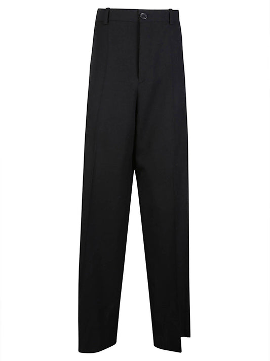 BALENCIAGA Men's Large Fit Wool Trousers with Hidden Zip