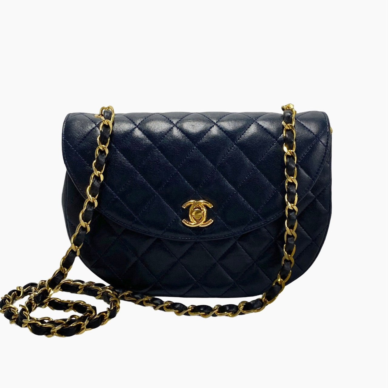 Chanel CC Half Moon Matelassse Chain Bag  Leather Crossbody Bag