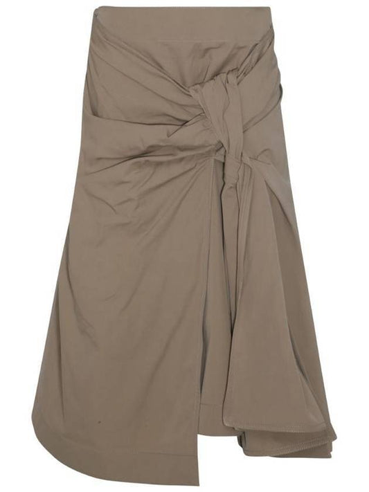 Bottega Veneta Asymmetric Hem Midi A-Line Skirt Beige