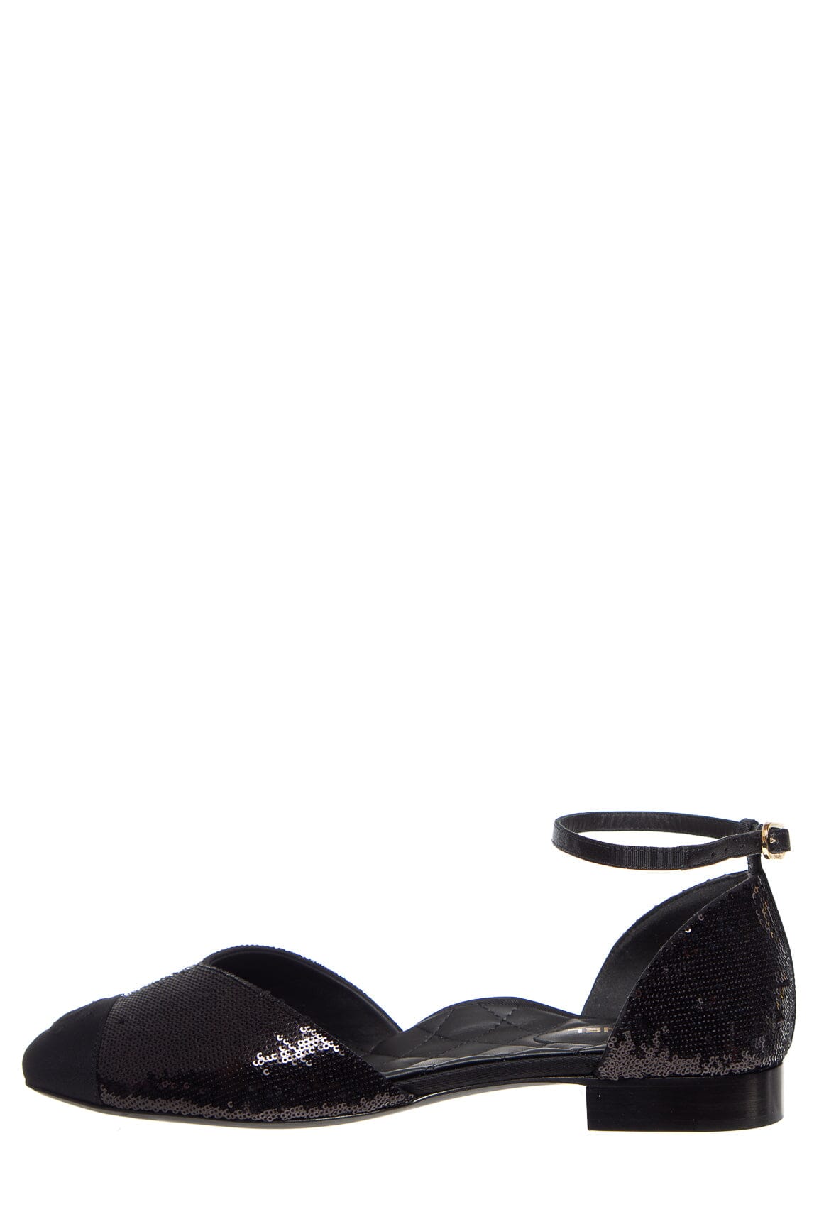 Chanel Black Sequin Mary Jane Ankle Strap Flats SZ 40