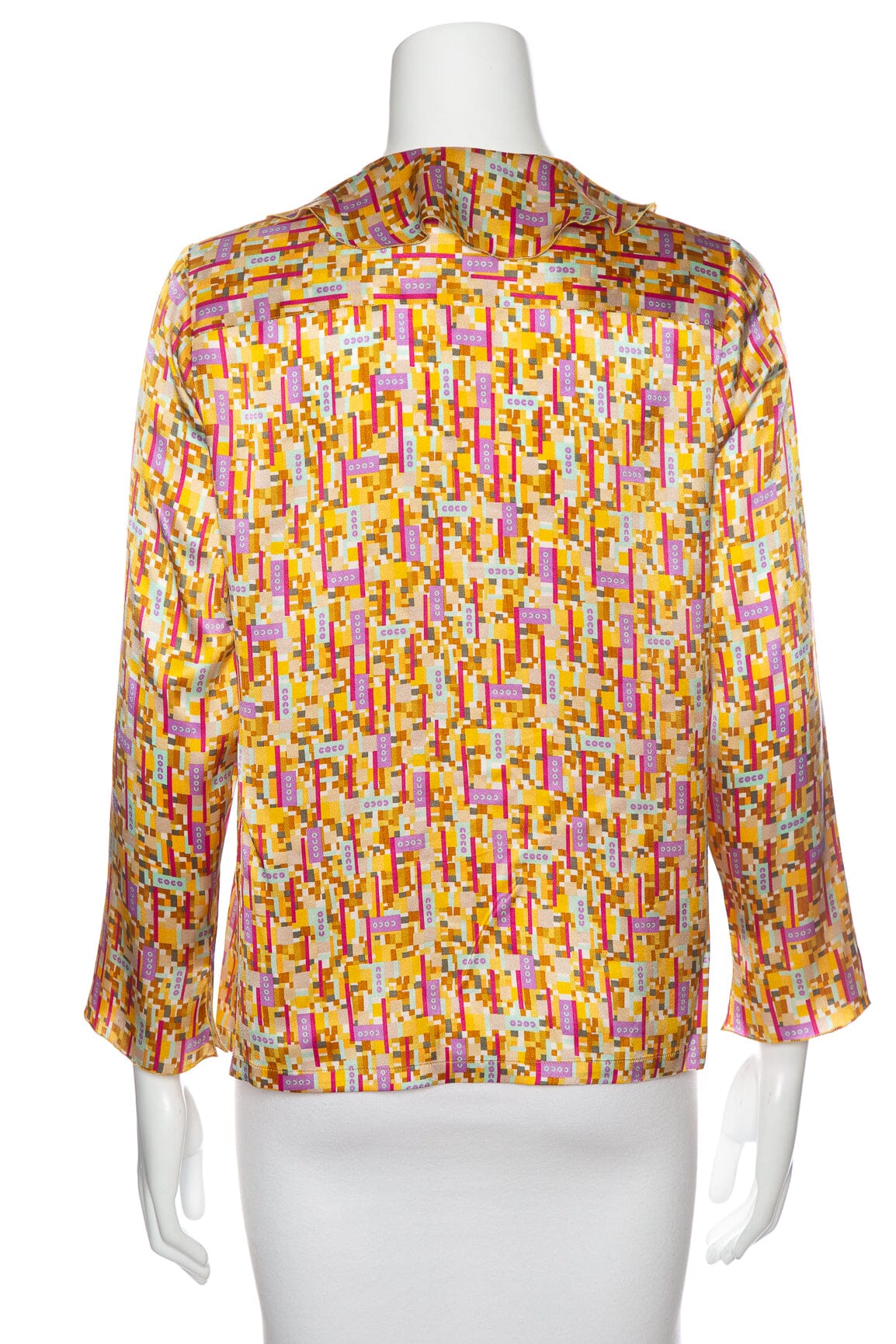 Chanel Yellow Multi "Coco"  S/S Button Up Blouse SZ 40