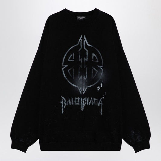 BALENCIAGA Oversized Cotton Blend Crew Neck Jumper with Print