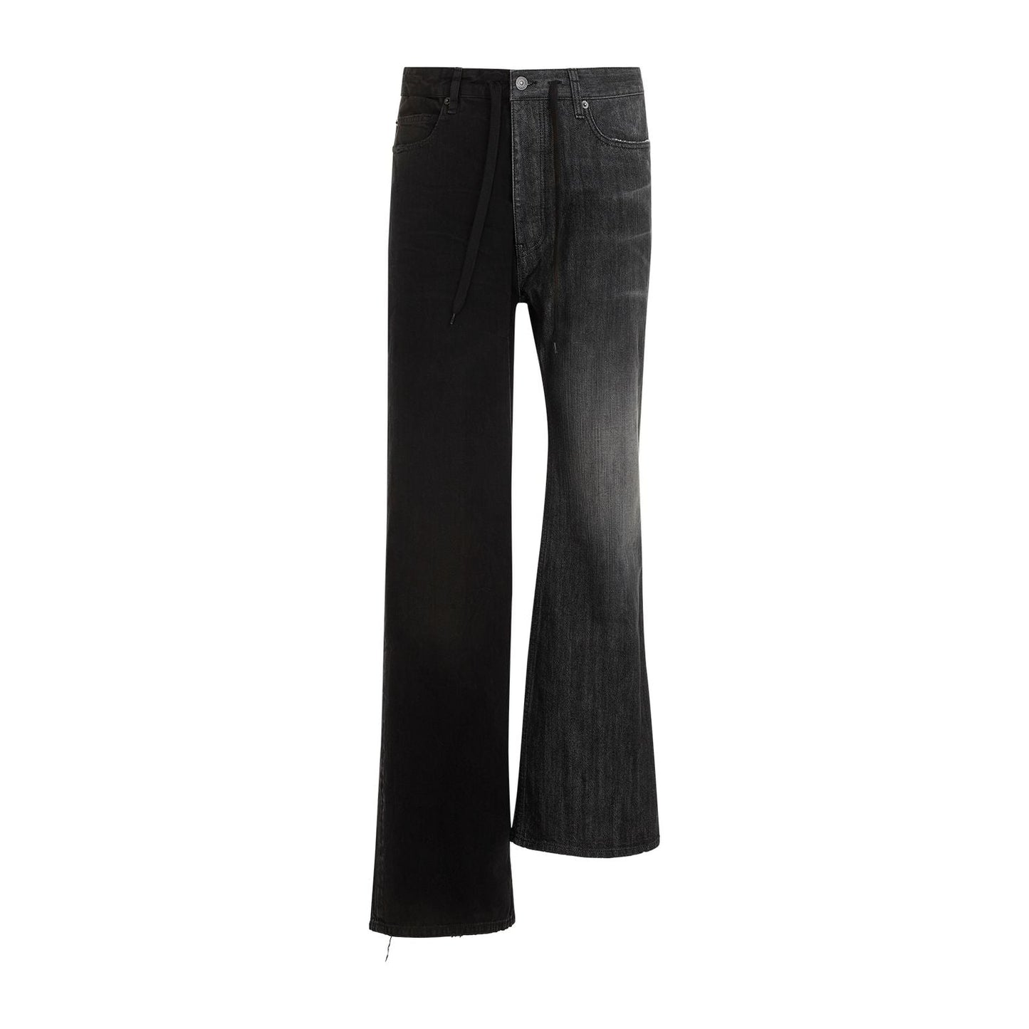 BALENCIAGA Asymmetrical Leg Length Jeans - Mid-Rise Drawstring Waist