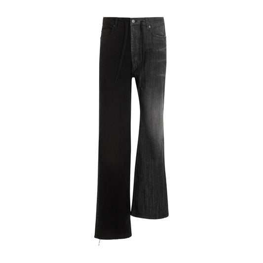 BALENCIAGA Asymmetrical Leg Length Jeans - Mid-Rise Drawstring Waist