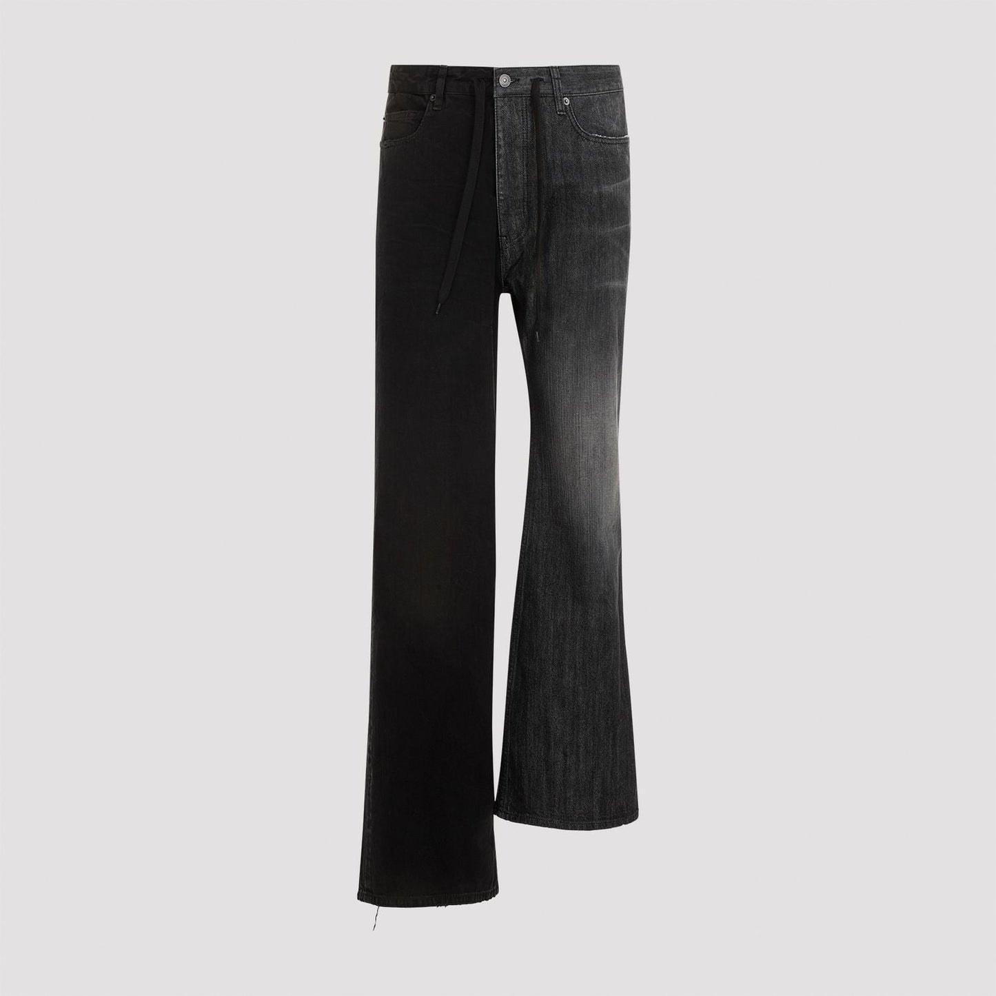BALENCIAGA Asymmetrical Leg Length Jeans - Mid-Rise Drawstring Waist