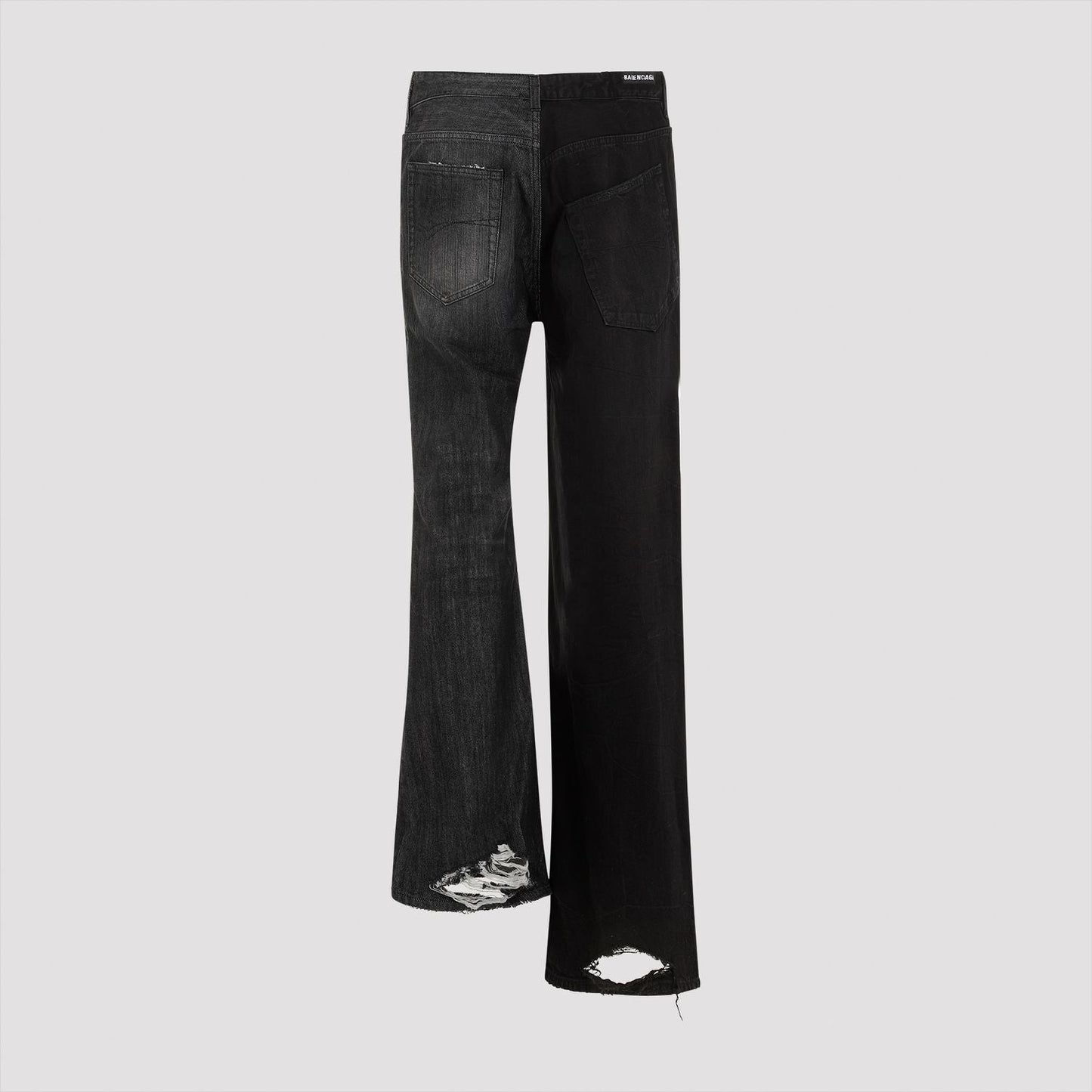 BALENCIAGA Asymmetrical Leg Length Jeans - Mid-Rise Drawstring Waist