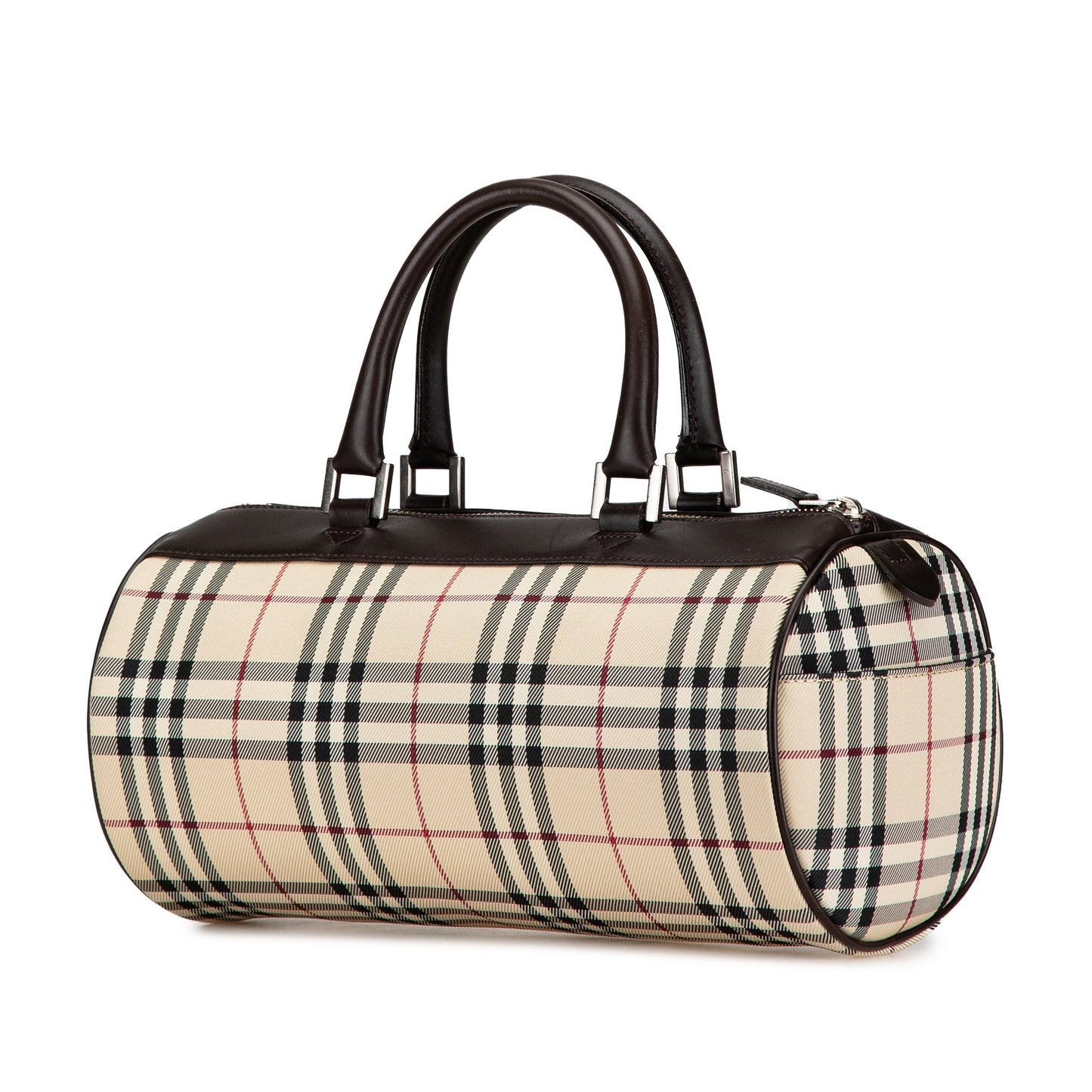 Brown Burberry House Check Canvas Barrel Handbag