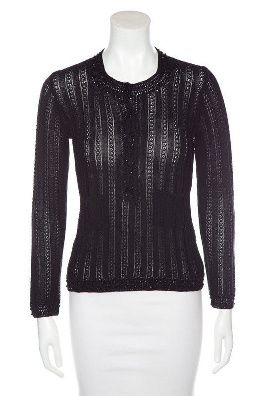 Chanel Black Beaded Knit Sweater SZ N/A