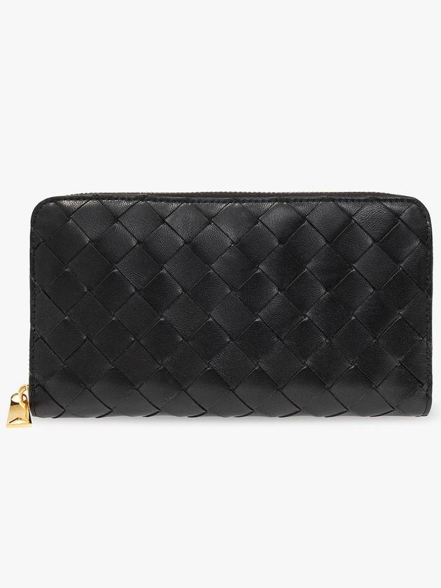 Bottega Veneta Intrecciato Zipper Around Long Wallet Black