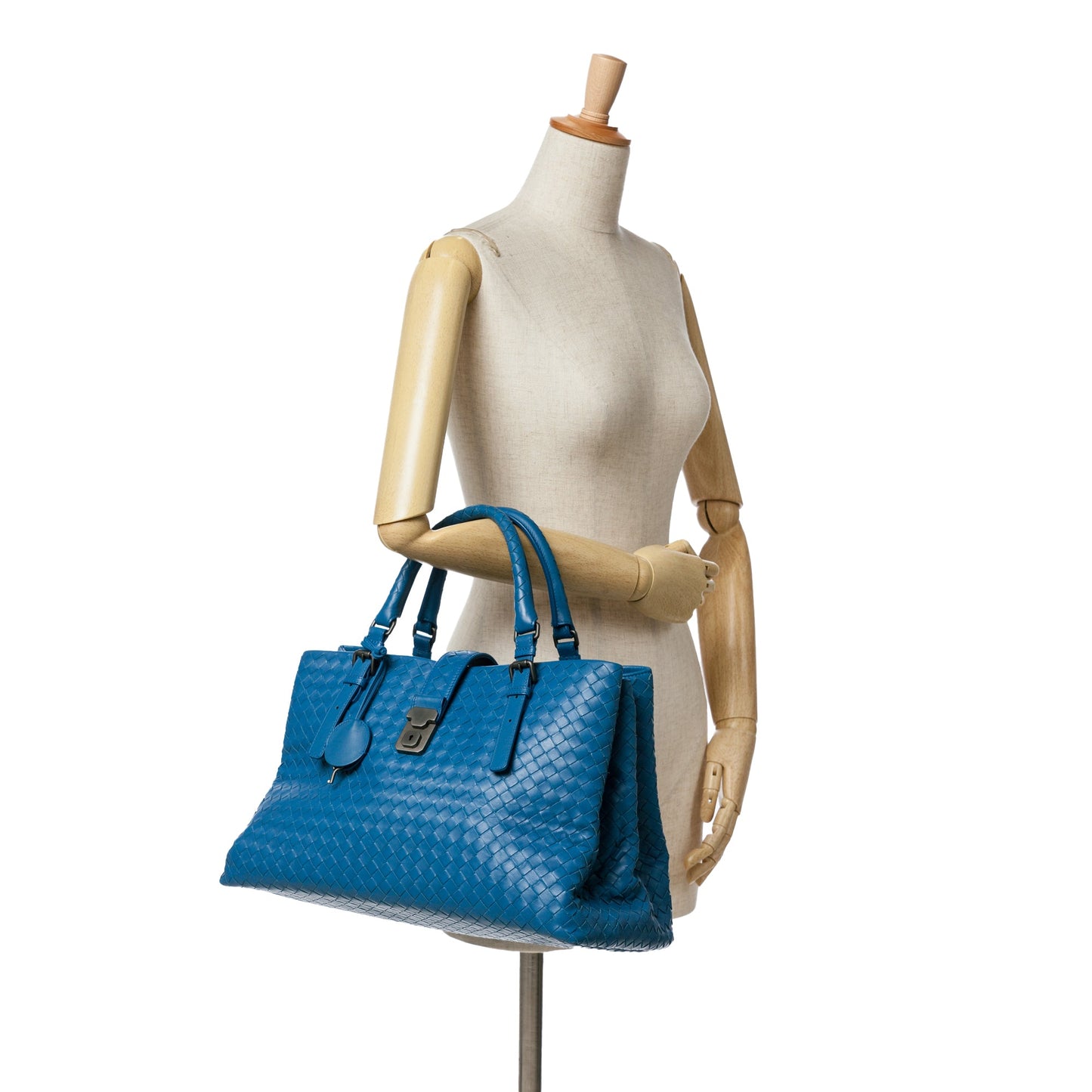 Blue Bottega Veneta Medium Nappa Intrecciato Roma Tote