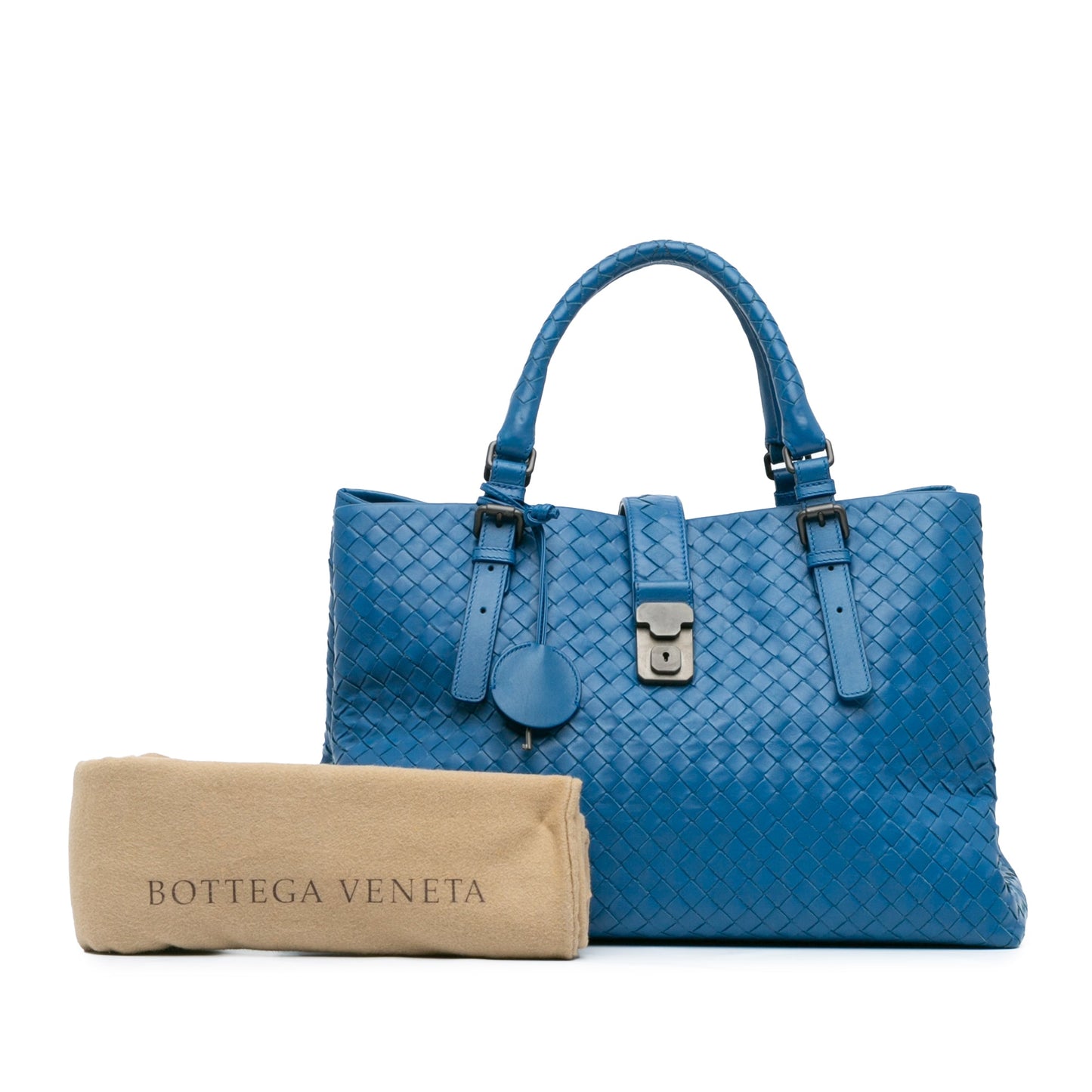 Blue Bottega Veneta Medium Nappa Intrecciato Roma Tote
