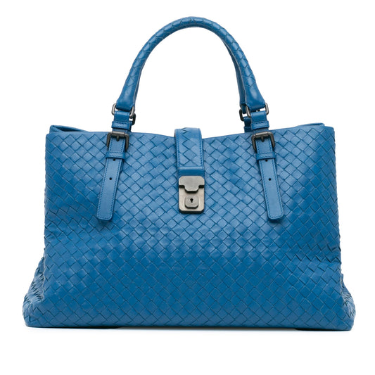 Blue Bottega Veneta Medium Nappa Intrecciato Roma Tote
