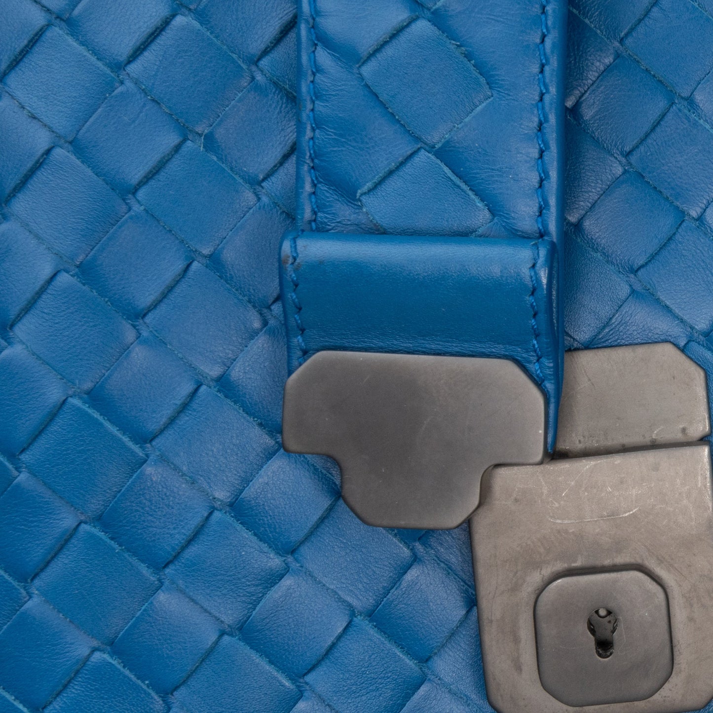 Blue Bottega Veneta Medium Nappa Intrecciato Roma Tote