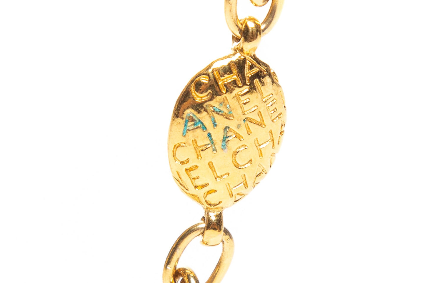 Chanel Vintage 1980s Single Gold Chain Engraved Oval Link Necklace