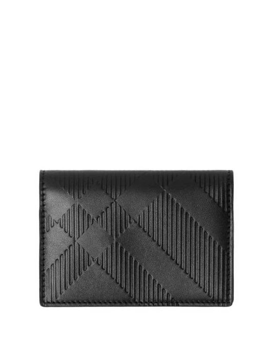Burberry Check Pattern Leather Card Wallet Black