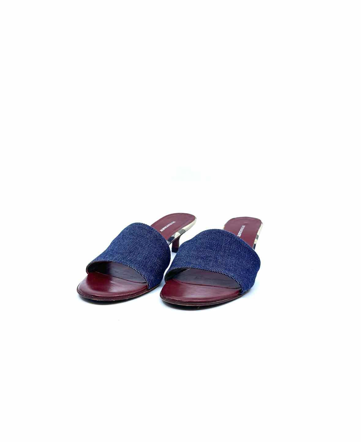 BURBERRY Size 7 Blue Denim Solid Sandals