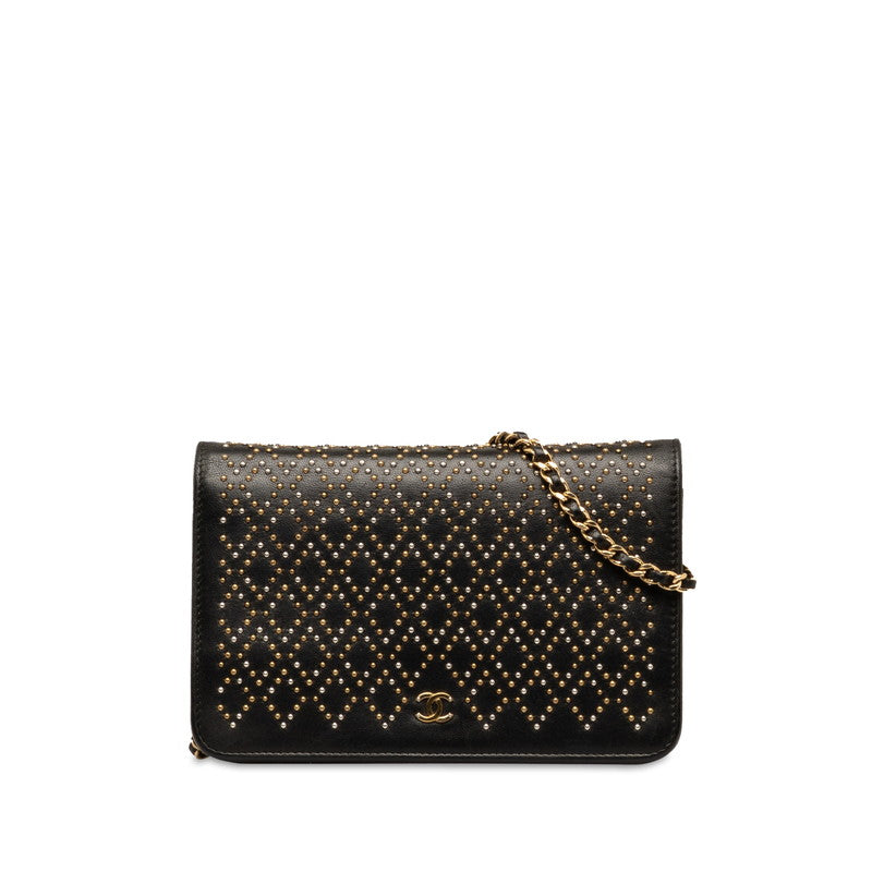 Chanel Matelasse Studded Chain Wallet Black