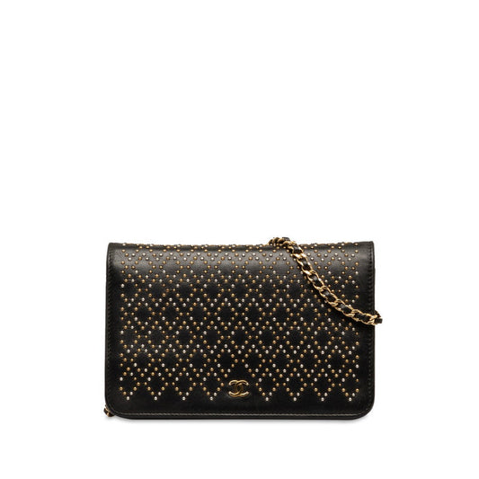 Chanel Matelasse Studded Chain Wallet Black