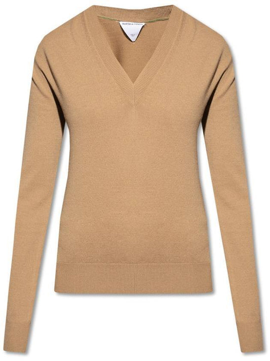 Bottega Veneta Wool V-neck Stretch Knit Brown
