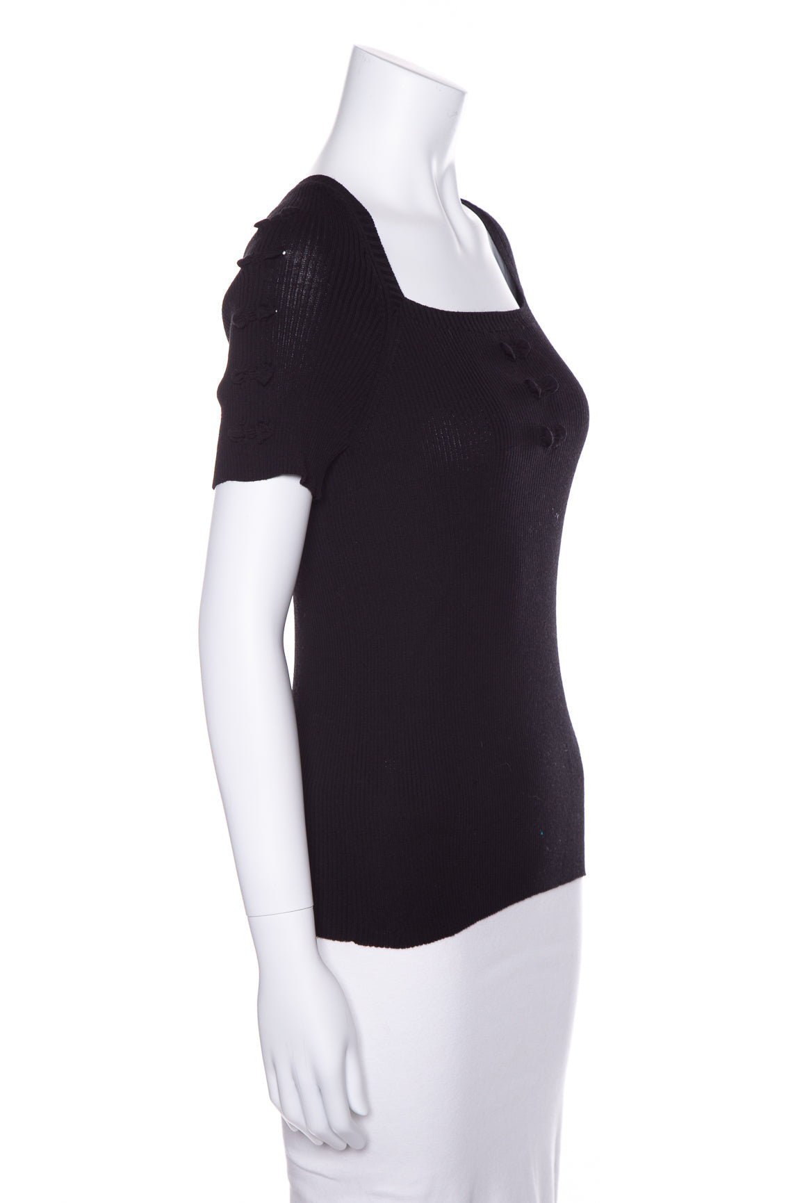 Chanel Black Ribbed Short Sleeve Sweater SZ 42 NWT