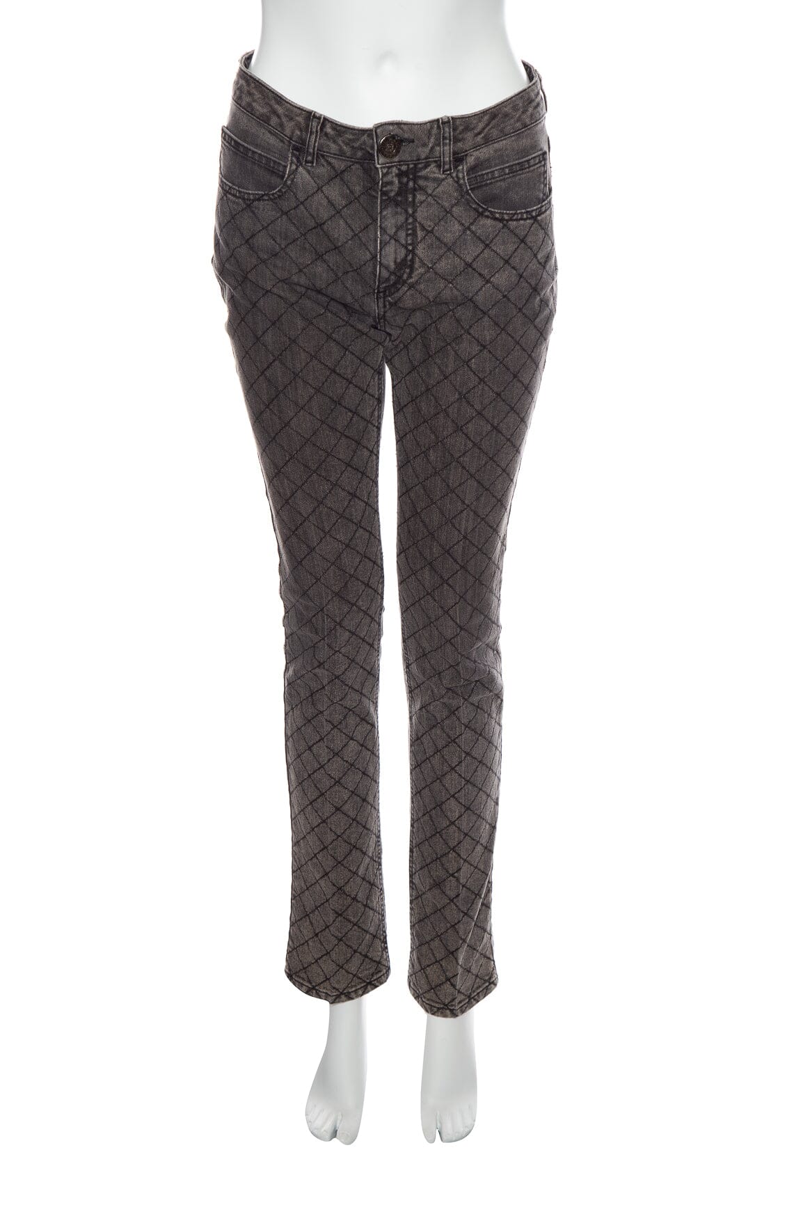 Chanel Grey Quilted Detail Skinny Jeans SZ 38
