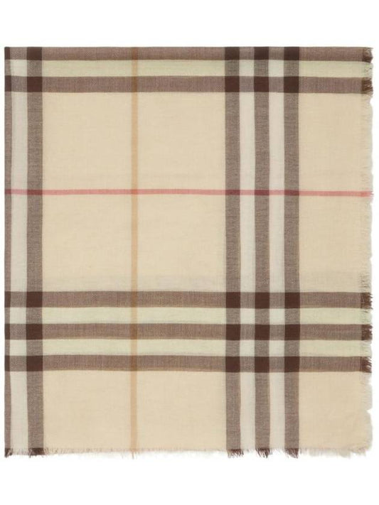 Burberry Check Lightweight Wool Scarf Alabaster