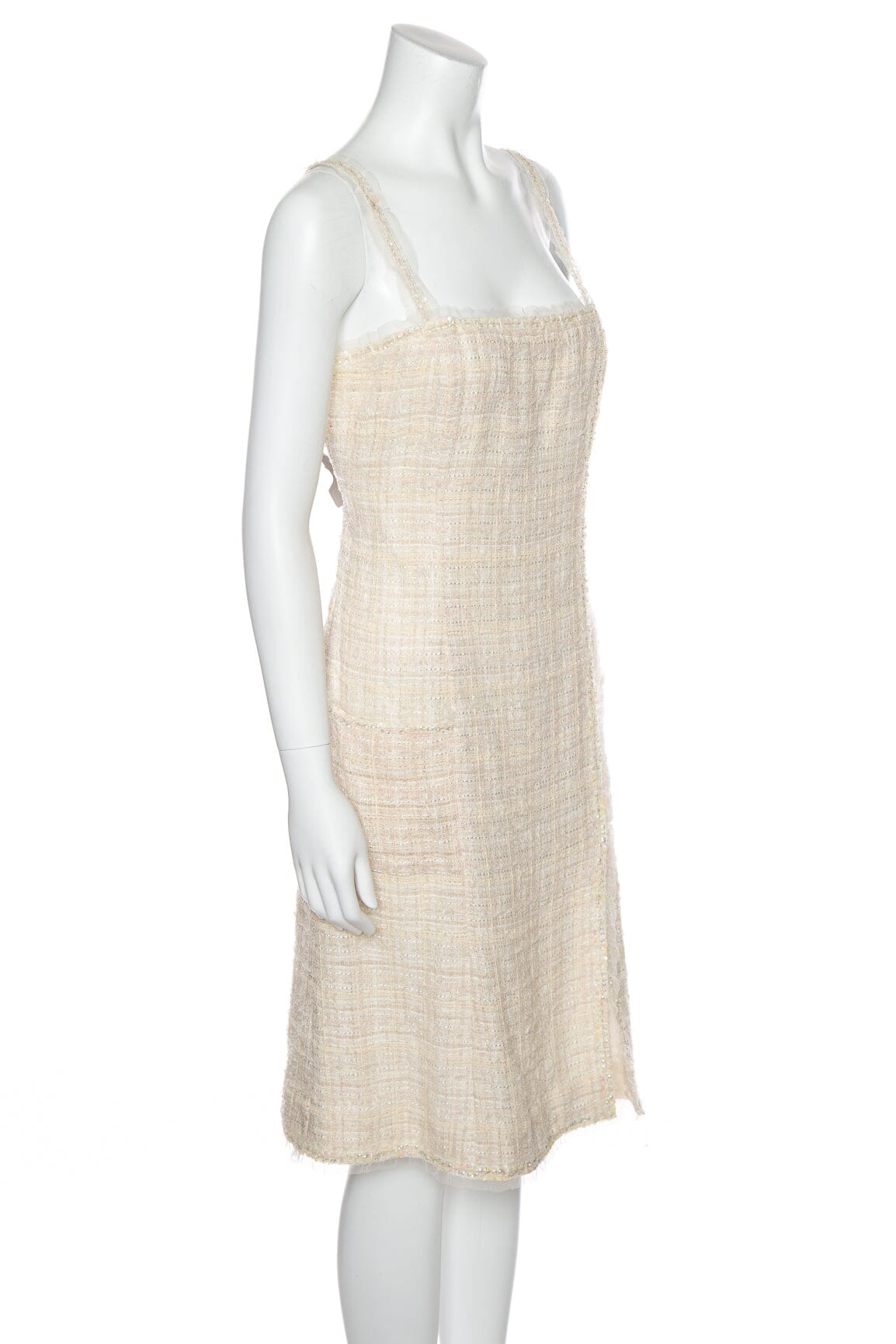 Chanel 2006 Cruise Collection Cream Sequins Trimmed Dress SZ 42