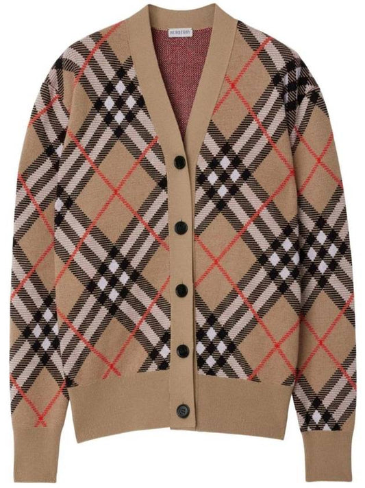 Burberry Check Wool Blend Cardigan Beige