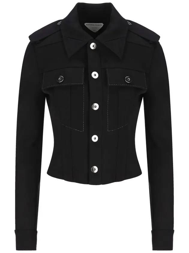 Bottega Veneta Women's Virgin Wool Epaulet Short Jacket Black