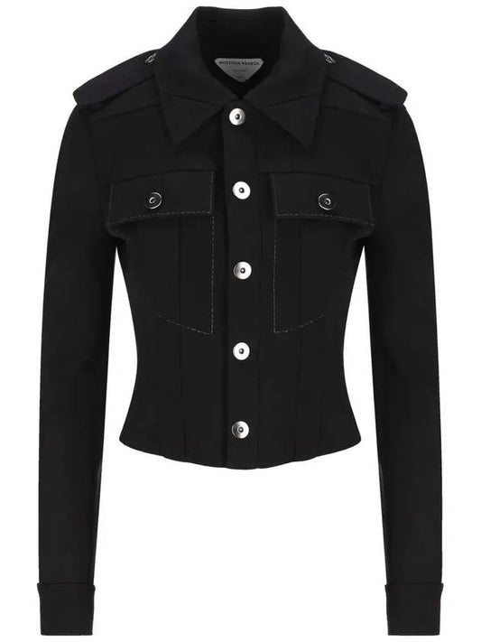 Bottega Veneta Women's Virgin Wool Epaulet Short Jacket Black